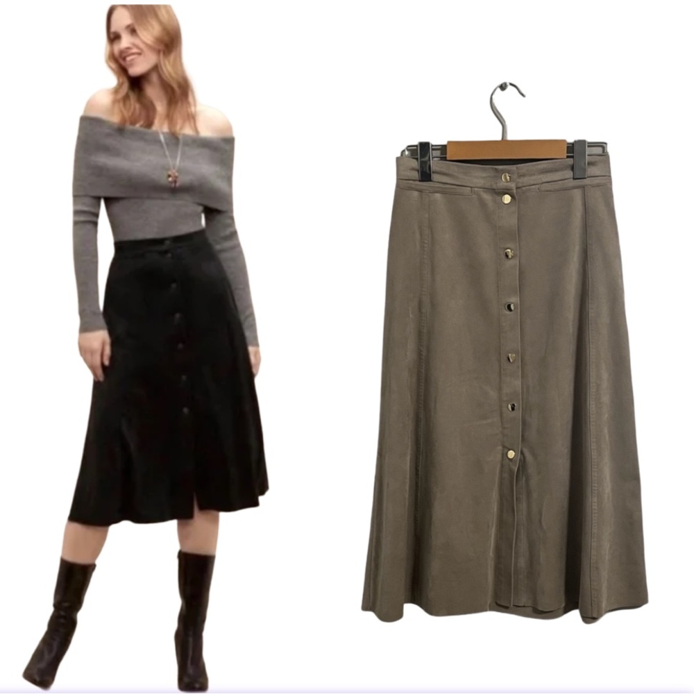 Aritzia Wilfred Gaudin Vegan Suede Midi Skirt